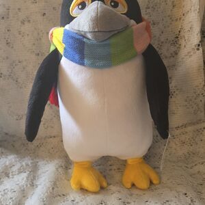 SeaWorld Classics Penguin Stuffed Animal Medium Rainbow Scarf Washable